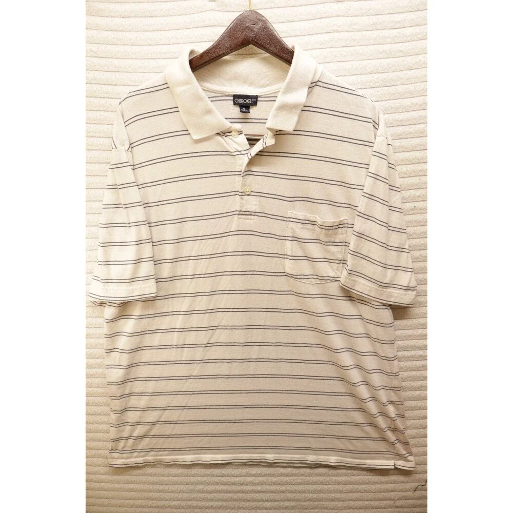 George Short Sleeve Polo Shirt Sz Xl White Striped Men 46-48